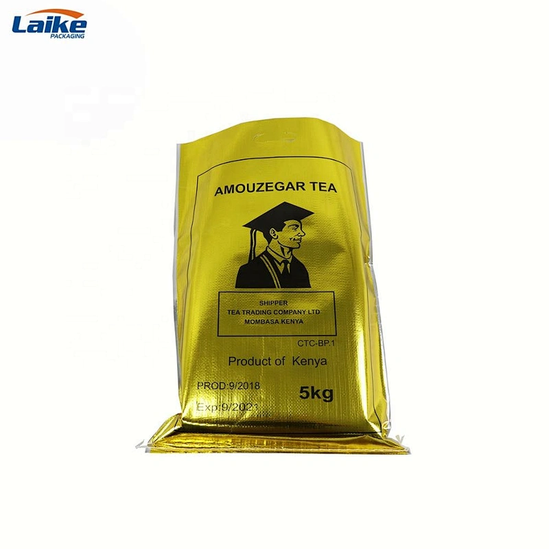 Eco friendly gold foil laminated tea packaging seed rice wheat flour  pp woven sack bag