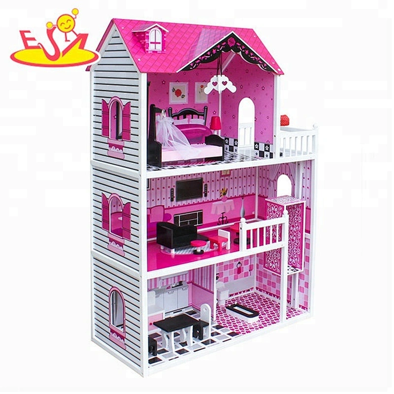 Nuevos productos 2018 preciosos kits de casa de muñecas de madera para niñas W06A251B