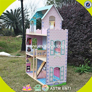 2018 New design baby wooden dolls house girls pink wooden dolls house top fashion kids wooden dolls house W06A037