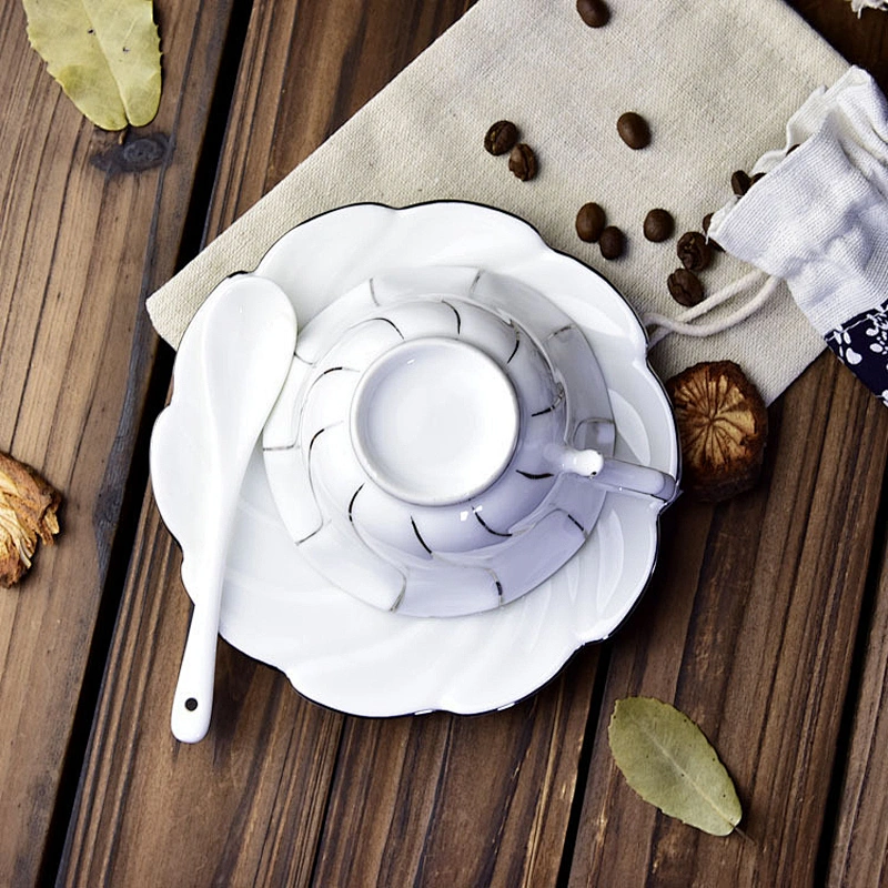 Customized bright white porcelain cup petal shape edge storage products