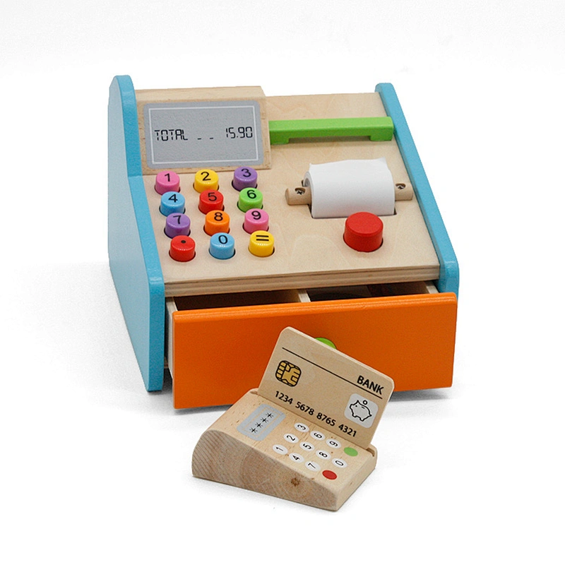 Top fashion pretend play toys wooden play cash register for kids W10A070