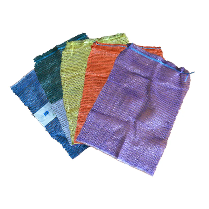 Orange plastic drawstring raschel mesh bag for packaging onions,cabbages,potatoes,garlic