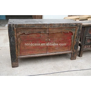 Chinese Antique Vintage Furniture Shanxi Carved Hand Painted Wooden Storage Cabinet