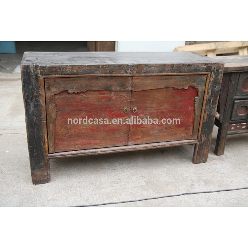 Chinese Antique Vintage Furniture Shanxi Carved Hand Painted Wooden Storage Cabinet