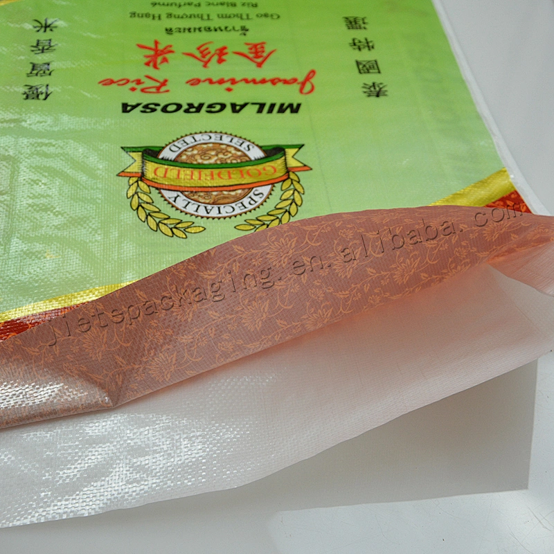 Customized plain white plastic laminated and design printing pp woven 25kg rice stack bag