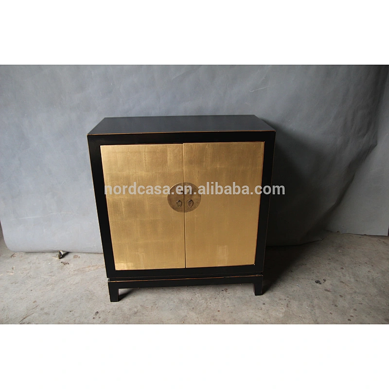 Chinese Antique furniture two door golden antique cabinet black furniture