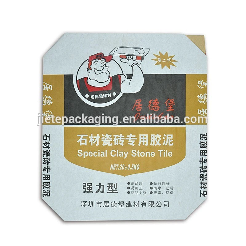 Custom printed kraft paper bag with square bottom valve port for tile adhesive, cement packing