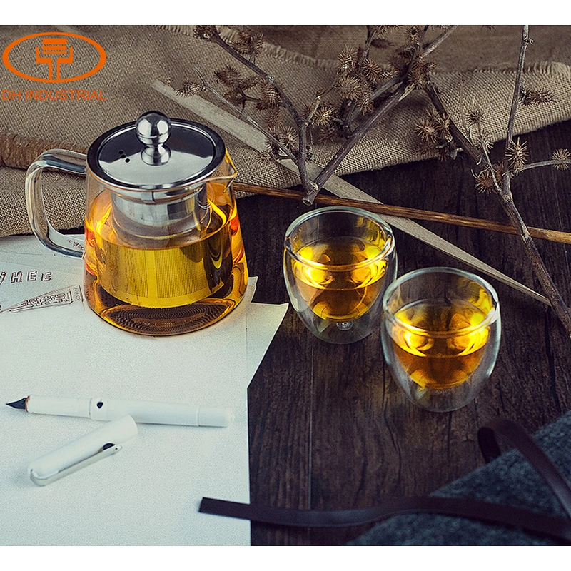 Guangzhou manufactory borosilicate glass tea pot with stainless steel infuser tea blooming tea pot for meeting room and home