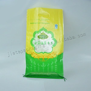 PP woven plastic rice packing bag with transparent windows and carry handle