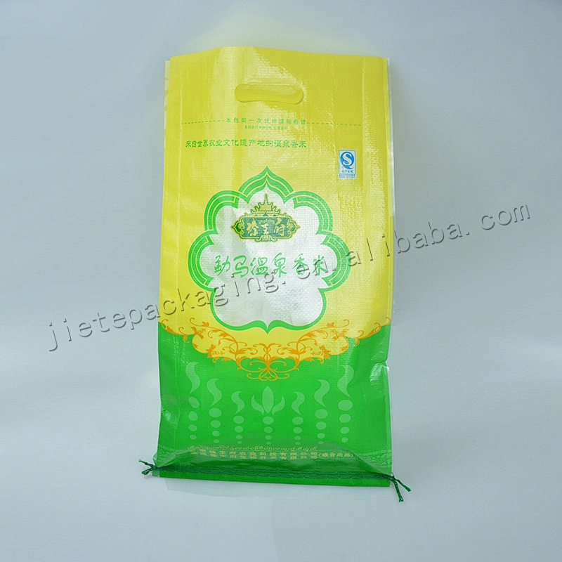 PP woven plastic rice packing bag with transparent windows and carry handle