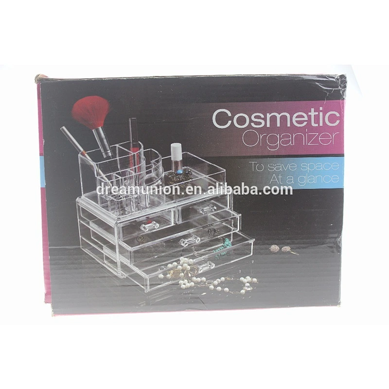 Acrylic Jewelry & Makeup Storage Display Boxes Two Pieces Set with 3 layer drawer organizer Cosmetic stand Popular