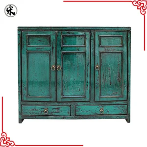 Chinese antique reproduction green glossy lacquered buffet furniture