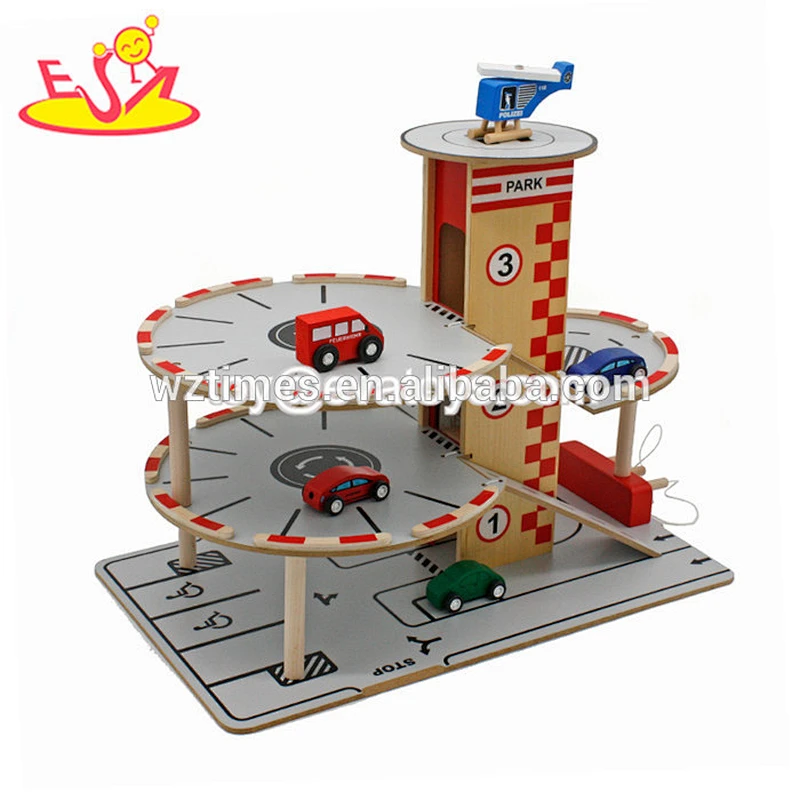 Wholesale colorful 3 layers wooden toy parking garage playsets benefits to baby's EQ W04B054