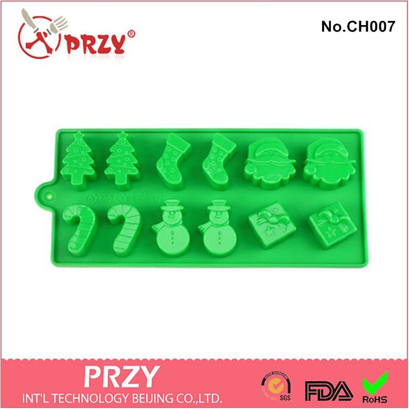 Christmas Santa Snowman Tree Cane Sock Silicone Chocolate Mold