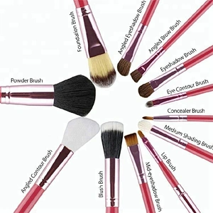 Rose Red 12pcs Makeup Brush Set With Roller Bag