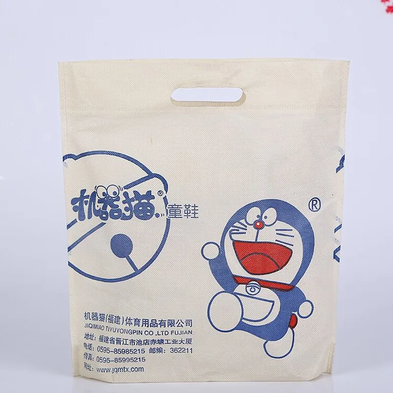 Custom white non-woven bags with doraemon logo