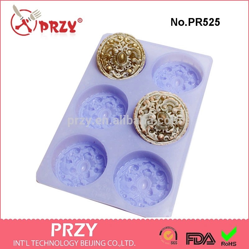 PR525 Round silicone soap mold 6 cavity soap tray silicone mold for soap making