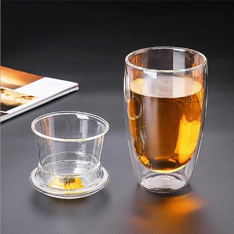 Customized Double Wall Glass Tea Cup Wholesale High Quality Transparent Glass Cup With Infuser