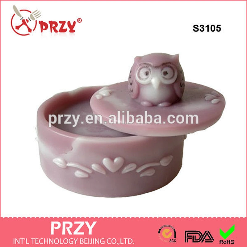 S3105 Soap Box with Owl Knob Lid - 2pcs/ set - Silicone Soap Mold