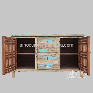 Antique kitchen solid wood cabinets antique reproduction lattice wooden door sideboard cupboard