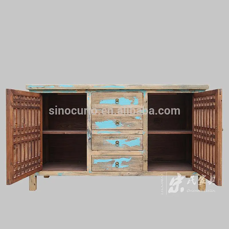 Antique kitchen solid wood cabinets antique reproduction lattice wooden door sideboard cupboard