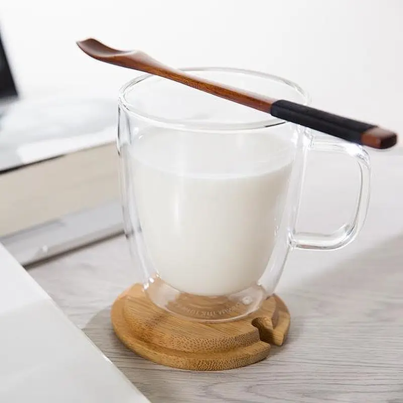 Guangzhou Factory High Quality Coffee Cup with Lid Double Wall Glass Water Bottle Anti-Heat Glass Cup