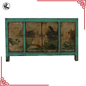 chinese antique solid wood pine painted furniture for stores