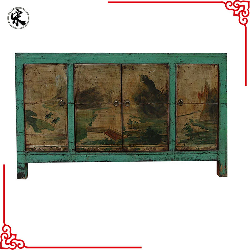 chinese antique solid wood pine painted furniture for stores