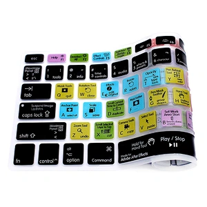 China shortcuts keyboard skin After Effects Functional Spanish silicone key cover For macbook pro 15 inch keyboard