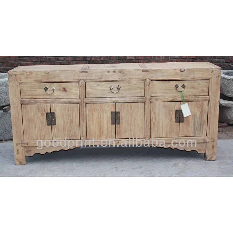Chinese Antique Elm Long Sideboard Cabinet Asian Furniture