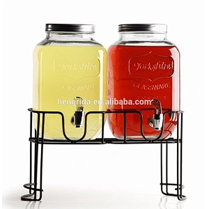 embossed glass beverage dispenser with metal cap 4L/8L
