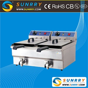Table top electric 20l two tank and two basket thermostat controlled deep fryer and oil fryers with valve