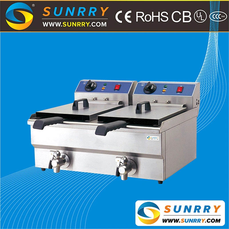 Table top electric 20l two tank and two basket thermostat controlled deep fryer and oil fryers with valve