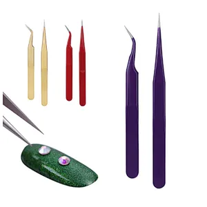 2Pcs Straight Curved Nipper Stainless Steel Manicure Nail Tools Nippers Pointed Clip Set Eyelash Extension Tweezers Tool