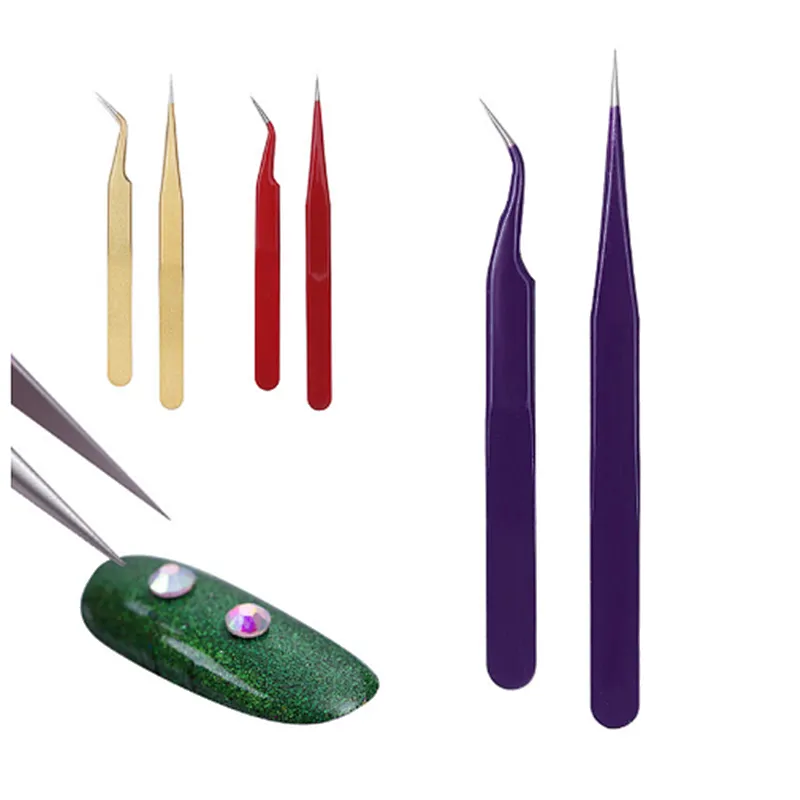 2Pcs Straight Curved Nipper Stainless Steel Manicure Nail Tools Nippers Pointed Clip Set Eyelash Extension Tweezers Tool