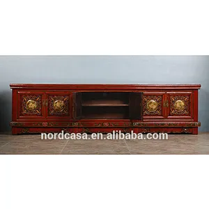 Chinese antique lacquerd glossy furniture solid wood TV cabinet for luxury use