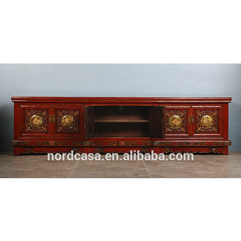 Chinese antique lacquerd glossy furniture solid wood TV cabinet for luxury use