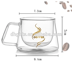 Wholesale transparent 200ML glass double wall coffee cup with handle