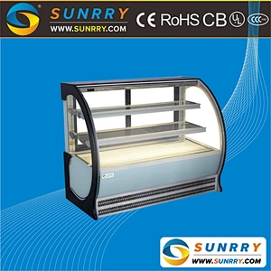 Commercial Glass Door 3 Shelves Glass Cake Showcase and Cake Display Freezer