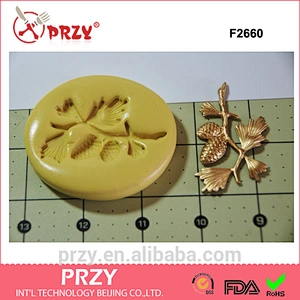 F2660 przy Pine Tree Branch Spray with Pinecones Silicone fondant decorative Rubber Flexible Mold