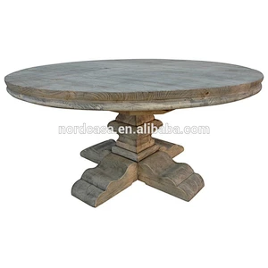 Antique industrial reclaimed wood bleached round dining table