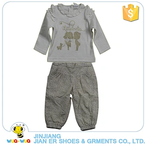OEM service fancy round collar shirt and trousers newborn baby girls clothes set