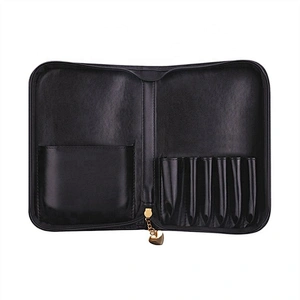 Custom Print Create Your Own Brand Travel Black Leather Cosmetic Case Make Up Brush Pouch PU Makeup Bag Private Label