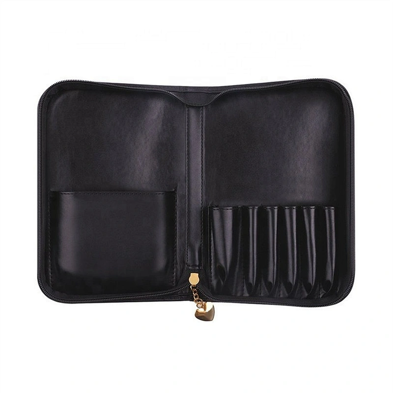 Custom Print Create Your Own Brand Travel Black Leather Cosmetic Case Make Up Brush Pouch PU Makeup Bag Private Label