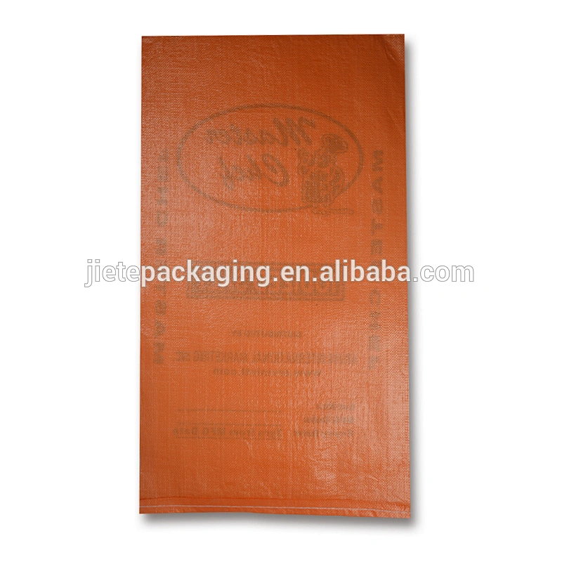 Customized orange plastic PP woven salt packing bag for sugar,flour,grain,bean,seed,corn,bran