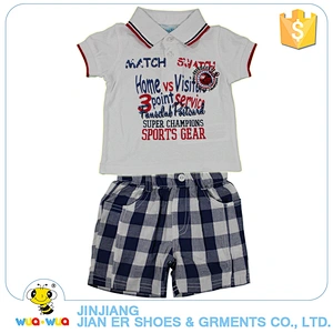Custom printed kids lapel design t-shirt summer outfits clothes set for boys