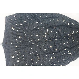 Unisex warm soft stretch cable knit beanie cap hat with blings