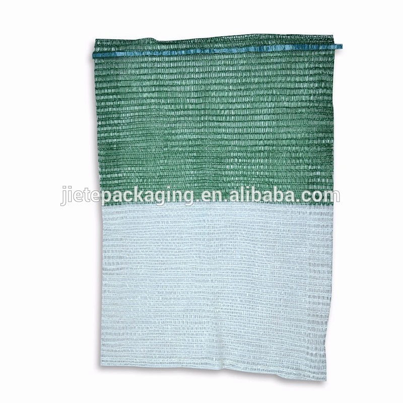 Green firewood packaging PE mesh bag with drawstring