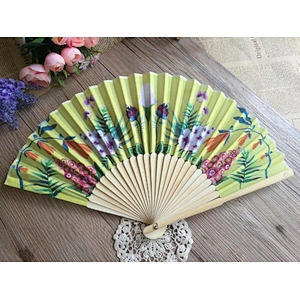 Portable Flower dacron Folding Hand Favour Fan Bamboo Craft Ladies Fans