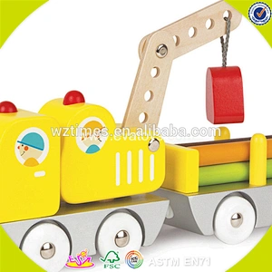 2018 wholesale baby toys wooden pull along train new design kids toys wooden pull along train with animals blocks W05C084